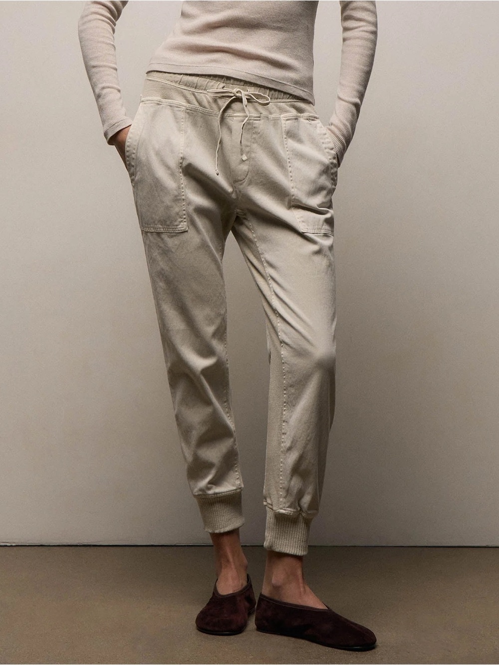 JAMES PERSE Mixed Media Pant Talc Light Olive Size 1